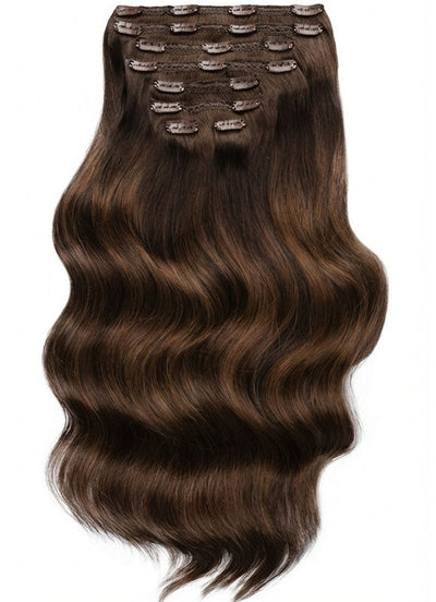 Extensions de cheveux à clip plein volume 16 pouces Balayage Moka & Marron Moyen