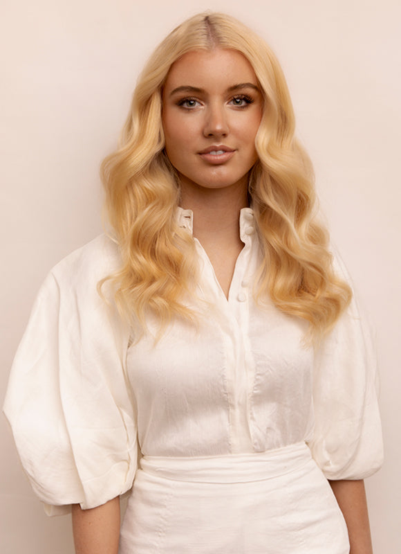 16palcové deluxe clip-in prodlužování vlasů světlá blond s jahodově blond melíry