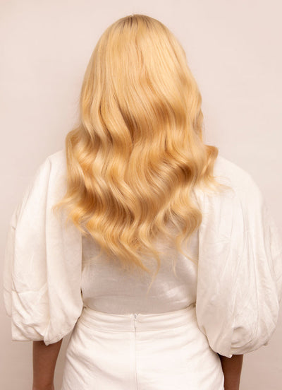 Extensions de cheveux à clip deluxe 16 pouces Blond clair avec mèches blond fraise