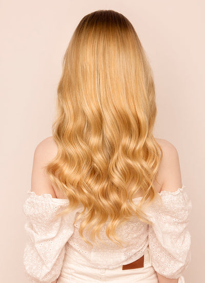16palcové halo prodlužování vlasů světle hnědá a blond balayage