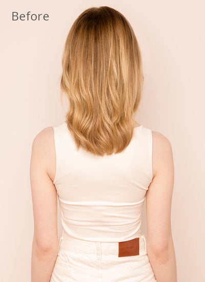 16palcové halo prodlužování vlasů světle hnědá a blond balayage
