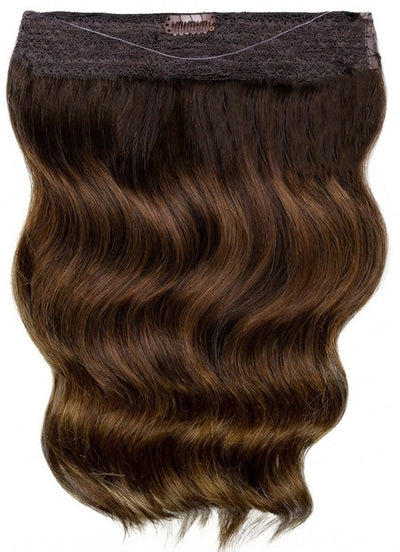 16palcové halo prodlužování vlasů mocha a středně hnědá balayage