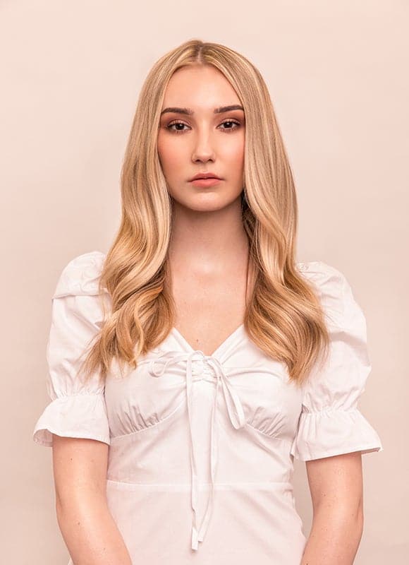 16palcové deluxe clip-in prodlužování vlasů světle hnědá se světlými blond melíry