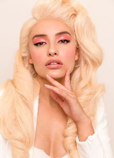 20palcová paruka z lidských vlasů s celokrajkou #613 vybělená blond
