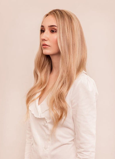 Extensions de cheveux à clip deluxe 20 pouces Marron clair avec mèches blond clair
