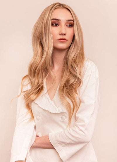 Extensions de cheveux à clip deluxe 20 pouces Marron clair avec mèches blond clair