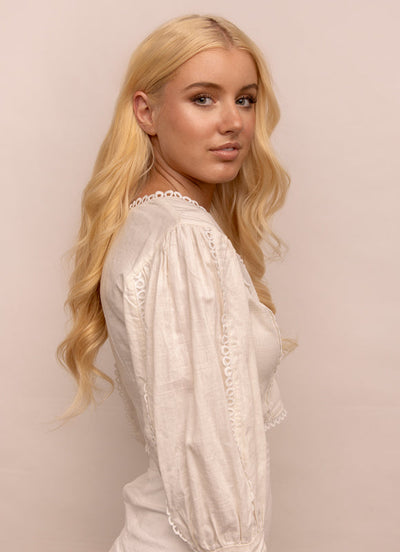 Extensions de cheveux à clip deluxe 20 pouces Blond clair avec mèches blond fraise