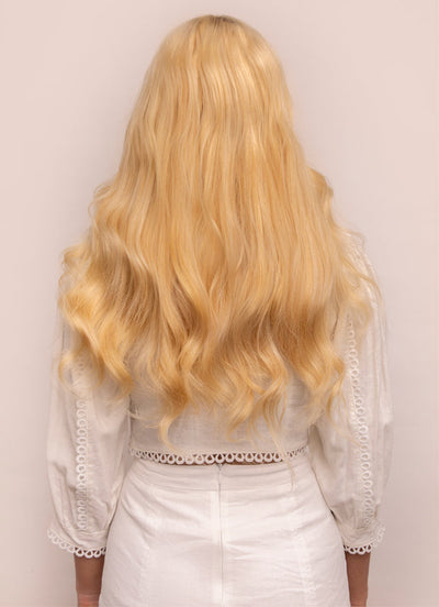 Extensions de cheveux à clip deluxe 20 pouces Blond clair avec mèches blond fraise