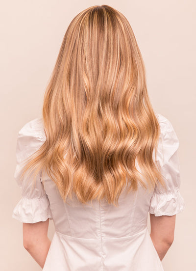 Extensions de cheveux à clip deluxe 20 pouces Marron clair avec mèches blond clair