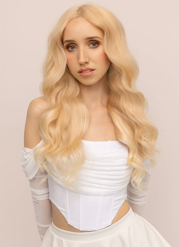 20palcové deluxe příčesy na sponu #613 Vybělená blond