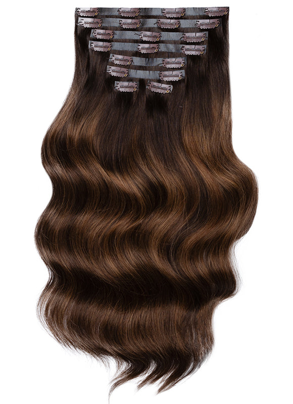 20 palců Bezšvové clip in prodloužení vlasů Moka a středně hnědý balayage