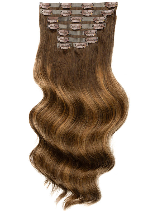 20 palců Bezšvové clip in prodloužení vlasů Tmavě a kaštanově hnědý balayage