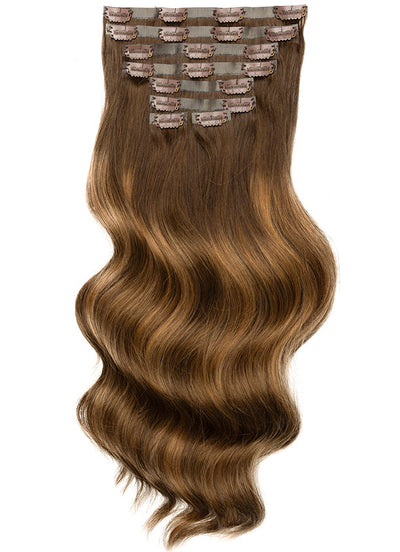 20 palců Bezšvové clip in prodloužení vlasů Tmavě a kaštanově hnědý balayage