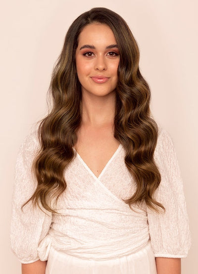 20 palců Bezšvové clip in prodloužení vlasů Moka a středně hnědý balayage