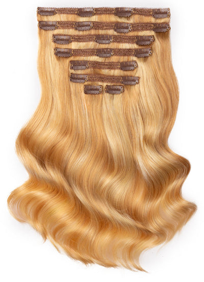 Extensions de cheveux à clip deluxe 24 pouces Blond clair avec mèches blond fraise