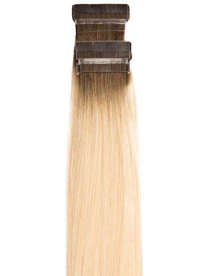 50 cm Remy Tape Extensions Mittelbraun Aschblond zu Hellblond Ombre