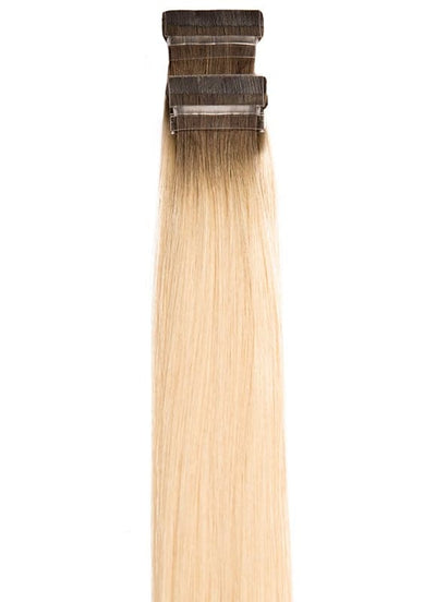 50 cm Remy Tape Extensions Mittelbraun Aschblond zu Hellblond Ombre