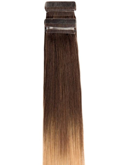 50 cm Remy Tape Extensions Dunkelbraun zu Honigblond & Hellblond Ombré
