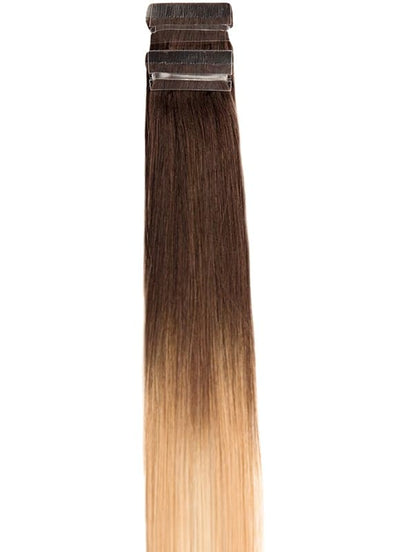 50 cm Remy Tape Extensions Dunkelbraun zu Honigblond & Hellblond Ombré