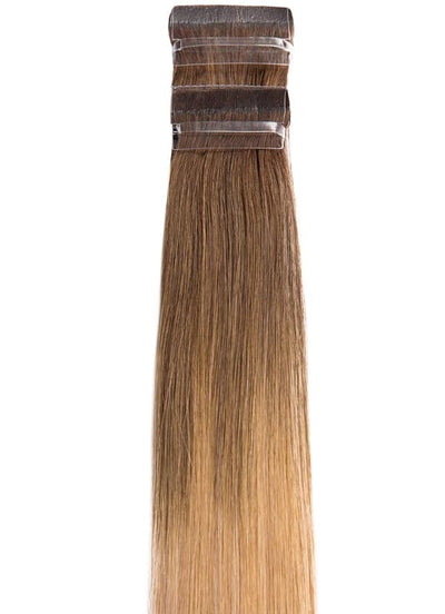 50 cm Remy Tape Extensions Schokobraun bis Honigblond & Aschblond Ombre