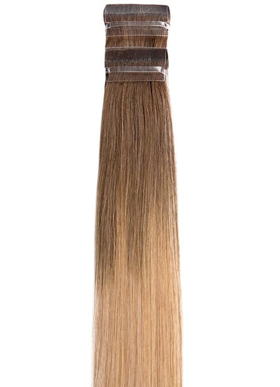 50 cm Remy Tape Extensions Schokobraun bis Honigblond & Aschblond Ombre