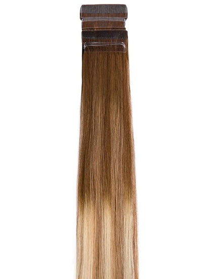 20 Zoll Remy Tape Extensions Mittel Aschbraun bis Hell & Dunkel Aschblond Highlights Balayage