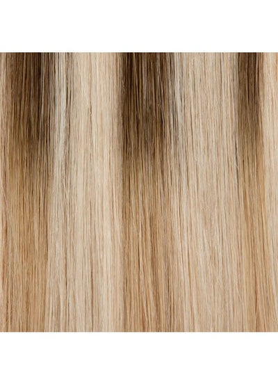 50 cm Remy Tape Extensions Mittel Aschbraun bis Goldene & Helle Blonde Highlights Balayage